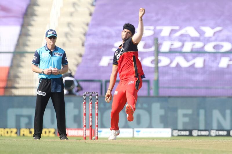 Shivam Dube of Royal Challengers Bangalore bowls during match 15 of season 13 of the Dream 11 Indian Premier League (IPL) between the Royal Challengers Bangalore and the Rajasthan Royals at the Sheikh Zayed Stadium, Abu Dhabi in the United Arab Emirates on the 3rd October 2020.  Photo by: Vipin Pawar  / Sportzpics for BCCI