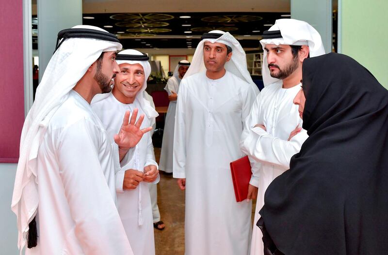 Sheikh Hamdan bin Mohammed bin Rashid, Crown Prince of Dubai and Chairman of Dubai Executive Council, pictured with his brother Sheikh Maktoum bin Mohammed, Deputy Ruler of Dubai, at the Knowledge and Human Development Authority. Wam