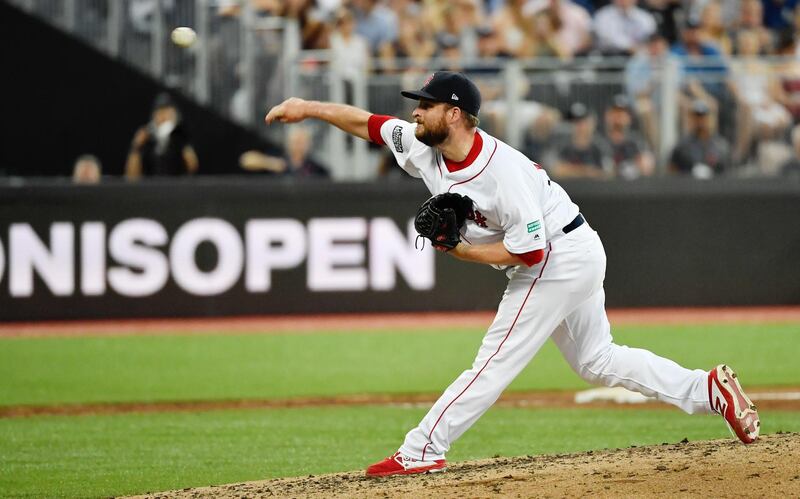 London, ENG; Boston Red Sox relief pitcher Ryan Brasier (70) throws a pitch during the sixth inning against the New York Yankees at London Stadium. Mandatory Credit: Steve Flynn-USA TODAY Sports