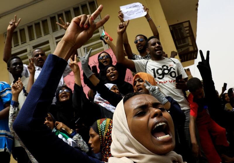 People shout slogans as they march on the streets demanding the ruling military hand over to civilians during a demonstration in Khartoum, Sudan on June 30, 2019. Reuters