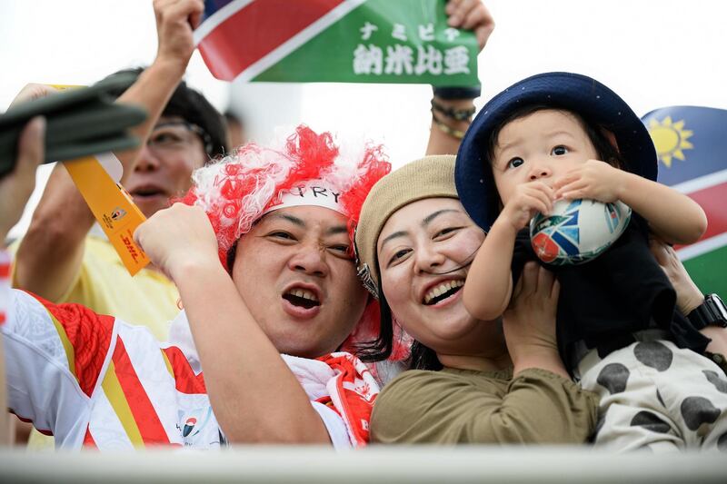 Fans await the start of the clash between Italy and Namibia at the Hanazono Rugby Stadium in Higashiosaka. AFP