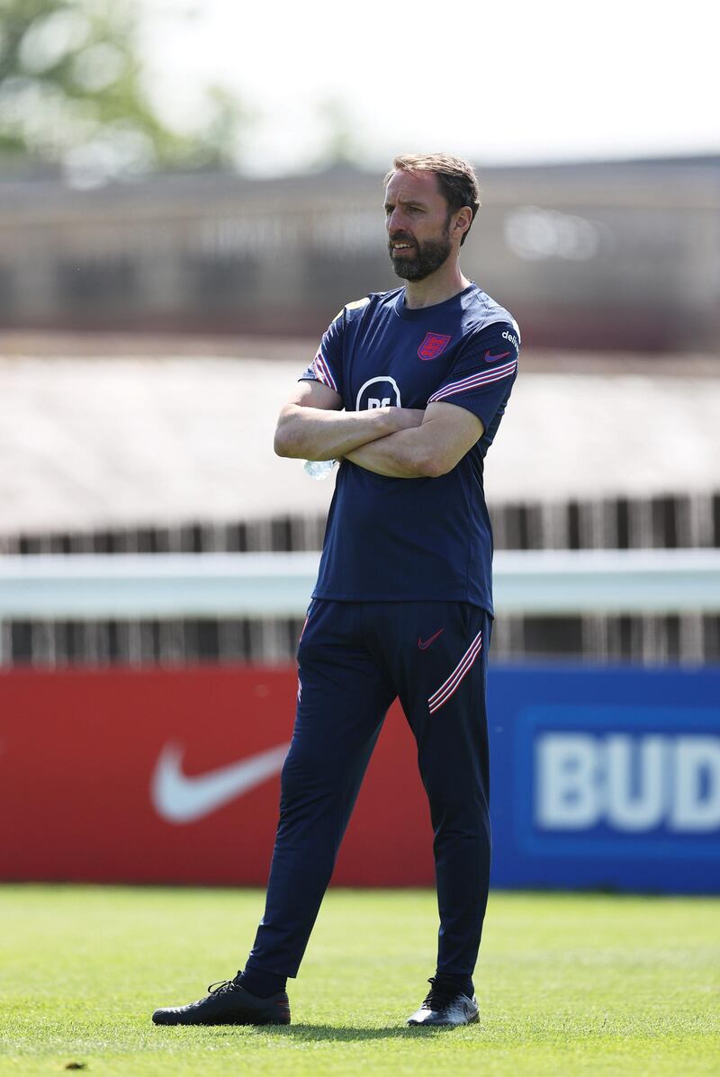 MIDDLESBROUGH, ENGLAND - JUNE 01: Gareth Southgate, Manager of England looks on during a training session at an England Pre-Euro 2020 Training Camp on June 01, 2021 in Middlesbrough, England. (Photo by Eddie Keogh - The FA/The FA via Getty Images)