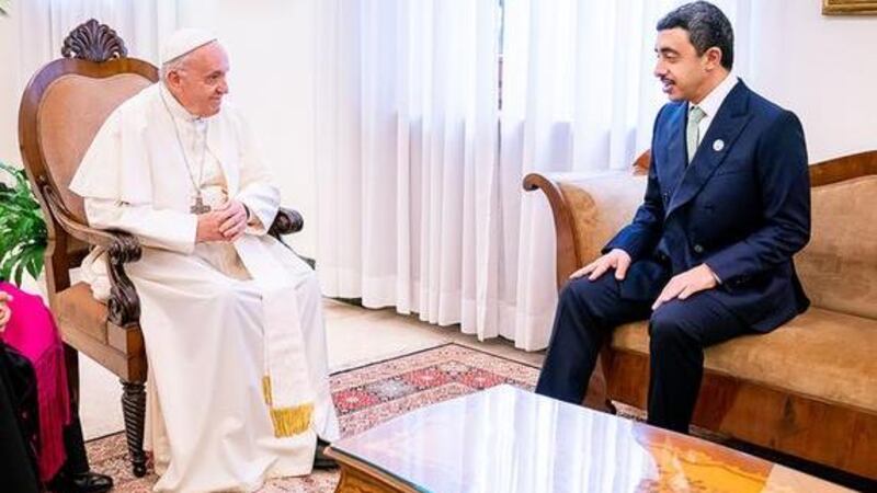 Sheikh Abdullah and the pontiff exchanged views on the latest developments in the region along with an array of international issues of mutual concern. Wam