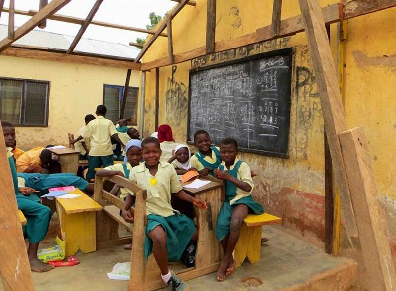 Tofikia Primary School in northern Ghana - the storm struck three months ago and ripped off the school's roof and students have been studying in the open since then. Courtesy Building Walls of Wisdom