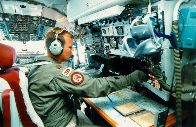 Inside a US Airforce KC-135 tanker for inflight refuelling over the skies of Albania on June 17, 1998, as part of "Operation Determined Falcon". Nato forces stepped up military exercises as the conflict in Kosovo spread beyond the borders of Serbia. Nato would go on to intervene by striking Bosnian Serb forces. Getty