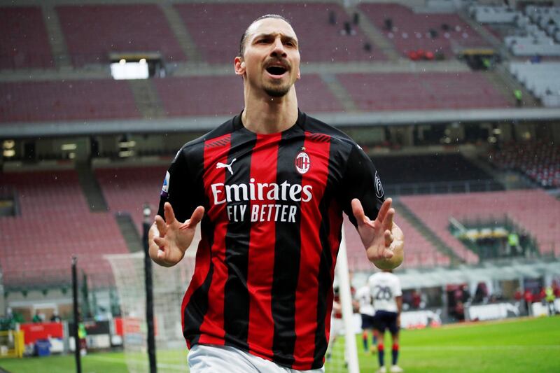 Zlatan Ibrahimovic celebrates scoring AC Milan's first goal in their 4-0 Serie A thrashing of Crotone at the San Siro on February 7. Reuters