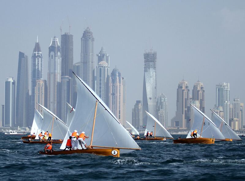 Emirati teenagers sail during the second round of  the Traditional Dhow Sailing Race organized by the Dubai International Marine Club in Mina Seyahi.

More than 50 of the 22 foot dhows sailed off the beach of Juemirah Beach Residence.

Credit: Kevin J. Larkin/The National