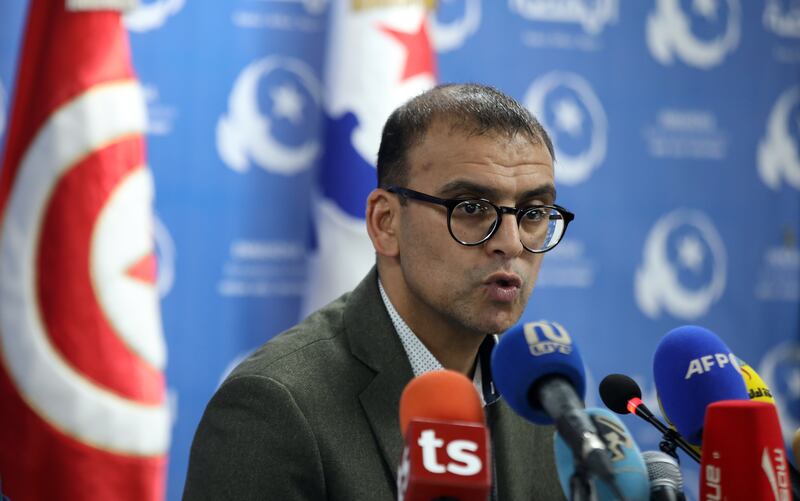 The Ennahda party's information officer Abdelfattah Taghouti at a press conference in Tunis on March 11. EPA