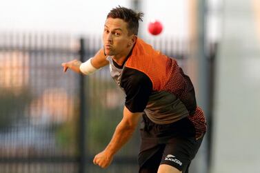 Trent Boult bowls during a New Zealand cricket team training session ahead of the second Australia Test in Melbourne. EPA