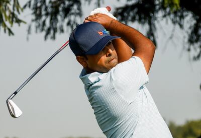 Anirban Lahiri of India hits his tee shot on the third hole during the Pro-Am at the LIV Golf Invitational golf tournament in Sugar Grove. EPA