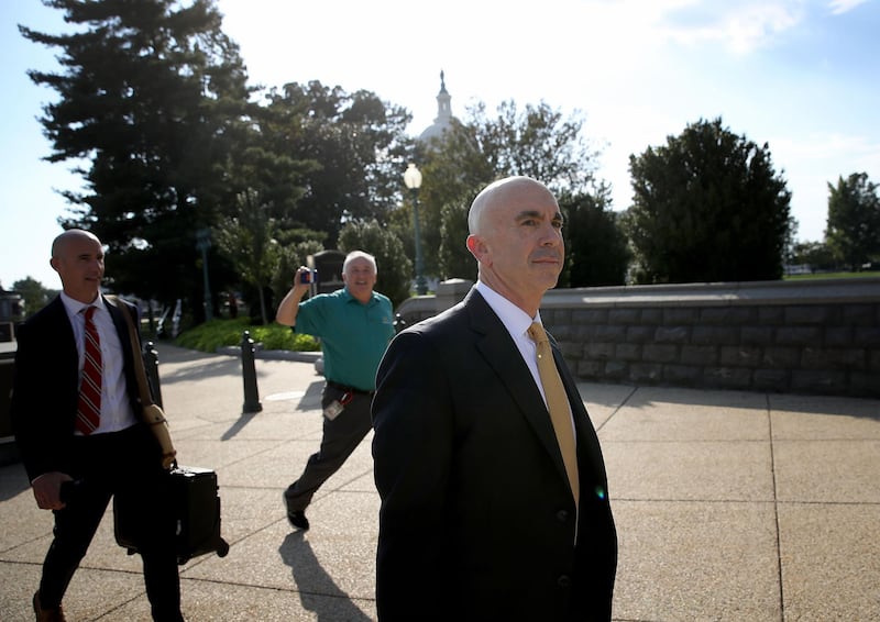 WASHINGTON, DC - OCTOBER 02: U.S. State Department Inspector General Steve Linick (R) departs the U.S. Capitol October 02, 2019 in Washington, DC. Linick reportedly met with congressional officials to brief them on information related to the impeachment inquiry centered around U.S. President Donald Trump.   Win McNamee/Getty Images/AFP
== FOR NEWSPAPERS, INTERNET, TELCOS & TELEVISION USE ONLY ==
