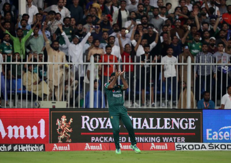 Pakistan fielder Fakhar Zaman catches out Afghanistan's Karim Janat for 15.