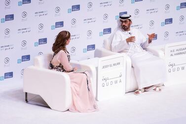 Hussain Al Hammadi, Minister of Education, speaks at the third annual Qudwa 2017 Global Teacher's Forum in Abu Dhabi on Saturday. Reem Mohammed / The National