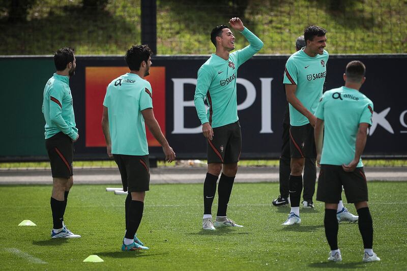 Portugal's Cristiano Ronaldo training with teammates. AFP