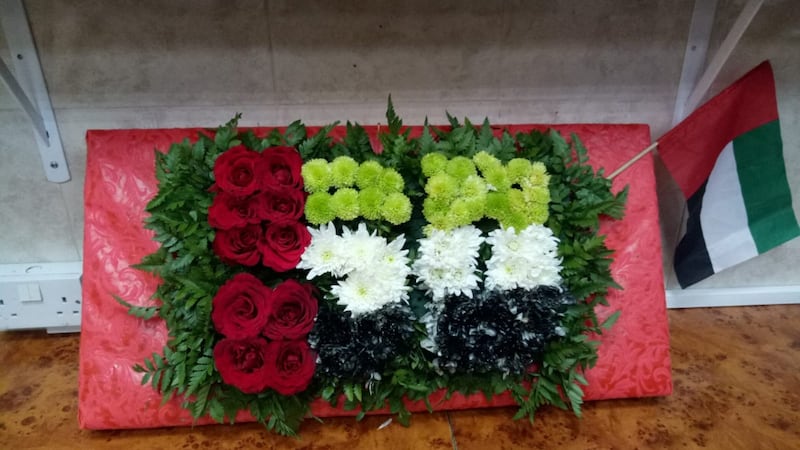 A flower arrangement marks the UAE turning 50.