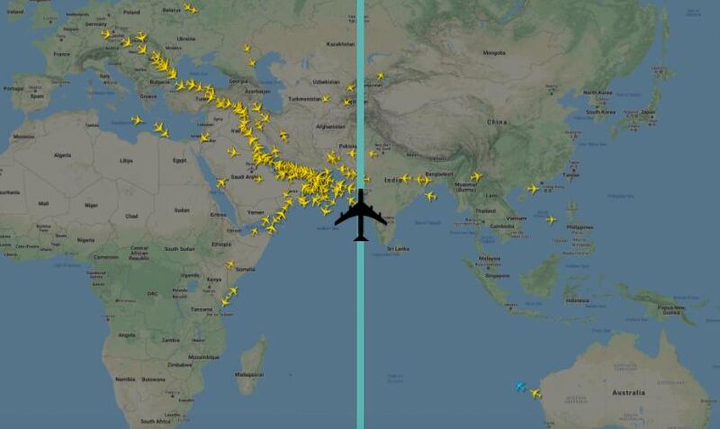 Traffic over the festive month, seen here in Dubai between 2019, left, and 2020, has taken a dip due to the pandemic. FlightRadar24
