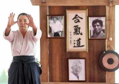 Dubai, United Arab Emirates - July 20, 2019: Cathy Darnell is the only female Aikido instructor in Dubai and is a 4th dan, she has the oldest dojo in the country, Zanshinkan Aikido club Dubai is celebrating our 25th anniversary in 2020. Saturday the 20th of July 2019. Al Barsha, Dubai. Chris Whiteoak / The National