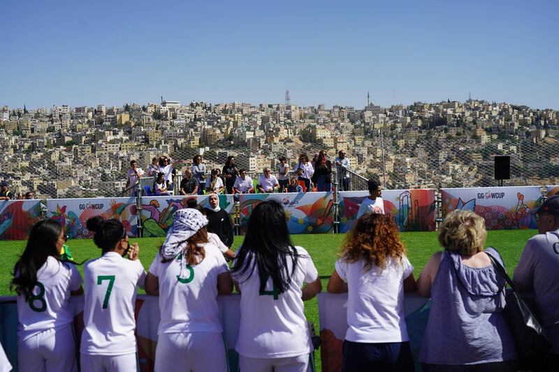 TheLet Gaza Live team plays against the Plastiquas team in the GGWCup semi final. Amy McConaghy / The National