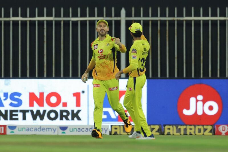 Faf du Plessis of Chennai Superkings  celebrates the wicket of Robin Uthappa of Rajasthan Royals during match 4 of season 13 of the Dream 11 Indian Premier League (IPL) between Rajasthan Royals and Chennai Super Kings held at the Sharjah Cricket Stadium, Sharjah in the United Arab Emirates on the 22nd September 2020.
Photo by: Deepak Malik  / Sportzpics for BCCI