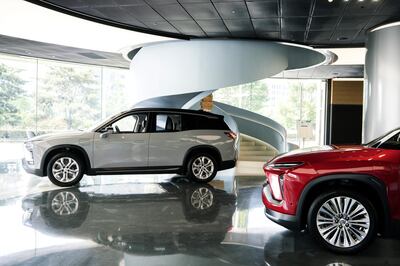 A NIO Inc. ES8 electric sport utility vehicle (SUV) stands on display at the automaker's showroom in Beijing, China, on Wednesday, June 12, 2019. NIO is fighting for relevance in a country overflowing with aspiring electric-car makers, and where foreign competition from the likes of Tesla is intensifying. Photographer: Giulia Marchi/Bloomberg