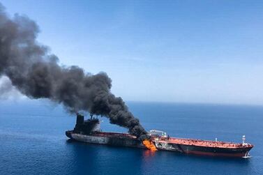 One of the two tankers attacked in the Gulf of Oman last week. AP