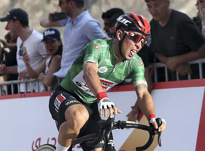 HATTA, February, 24, 2020: Caleb Ewan of Soudal Lotto reacts after the finish line of  the second stage during the UAE Tour 2020 race in Hatta  . Satish Kumar/ For the National/  Story Amit Pasella