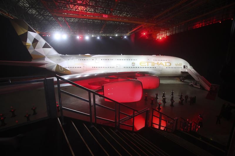 Etihad Airways' first Airbus A380 with the Facets of Dhabi livery. The Abu Dhabi carrier has no plans for more A380s beyond its order of 10, according to James Hogan, the Etihad president and chief executive. Lee Hoagland / The National