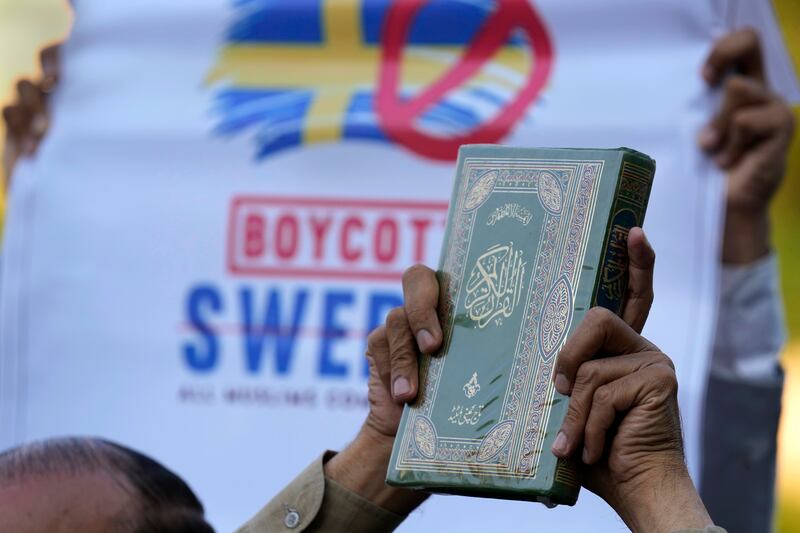 The burning of Islam’s holy book by a man in Sweden sparked protests across the Muslim world. AP