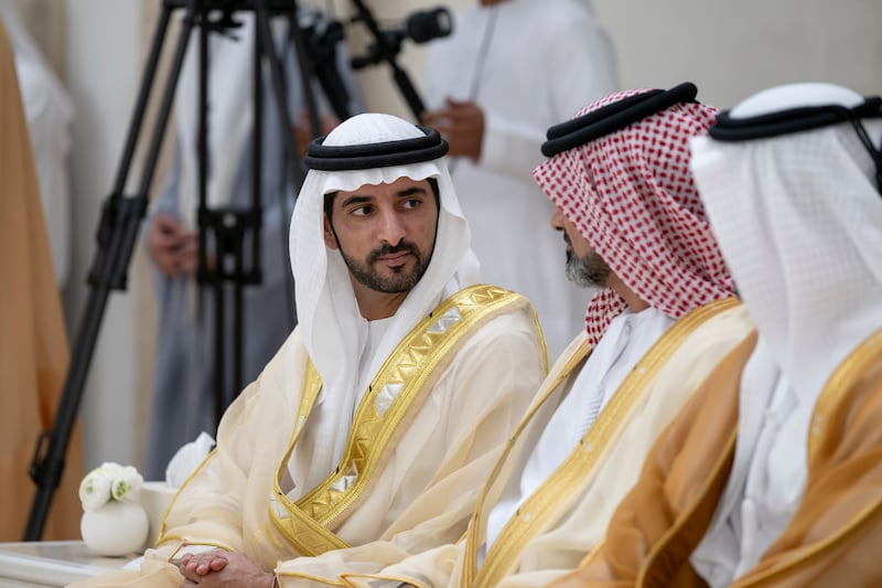 Sheikh Hamdan bin Mohammed, Crown Prince of Dubai, attends the reception. Photo: Abdulla Al Neyadi / UAE Presidential Court