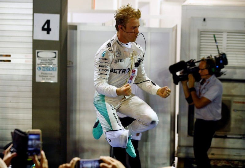 Mercedes’ Nico Rosberg of Germany celebrates winning the Formula One Singapore Grand Prix. Jeremy Lee / Reuters