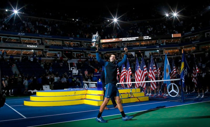 Novak Djokovic of Serbia celebrates his victory over Juan Martin del Potro of Argentina during their 2018 US Open men's singles final match on September 9, 2018 in New York. (Photo by Don EMMERT / AFP)