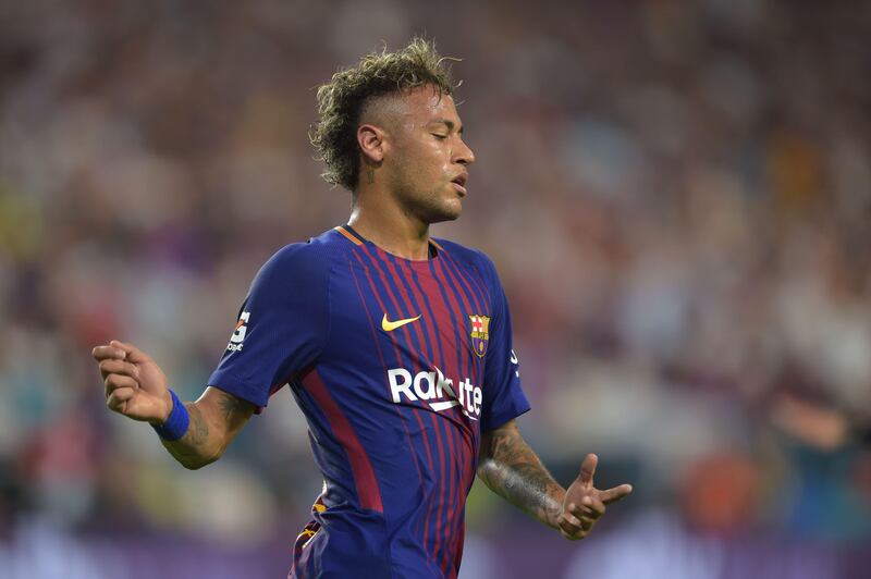 Neymar of Barcelona reacts during their International Champions Cup football match at Hard Rock Stadium on July 29, 2017 in Miami, Florida. / AFP PHOTO / HECTOR RETAMAL