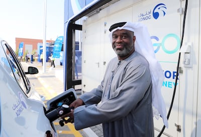 Bader Al Lamki, chief executive of Adnoc Distribution, at the opening of a hydrogen fuelling station in Masdar City, Abu Dhabi. Chris Whiteoak / The National
