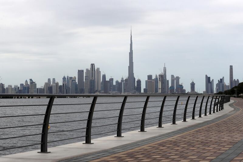 DUBAI , UNITED ARAB EMIRATES , Jan 06  – 2020 :- Clouds over the Dubai Skyline taken from Al Jaddaf area in Dubai. ( Pawan Singh / The National ) For News/Standalone/Instagram