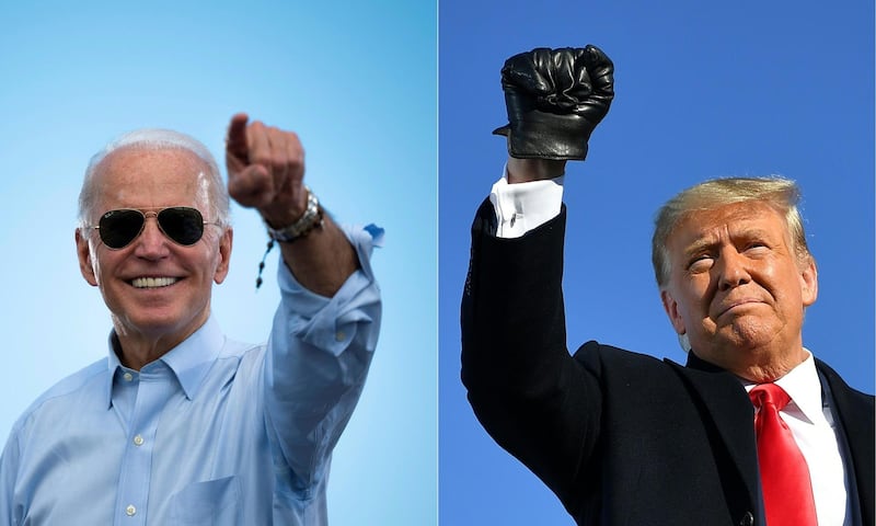 Joe Biden in Coconut Creek, Florida, in October and US President Donald Trump in Green Bay, Wisconsin.  AFP