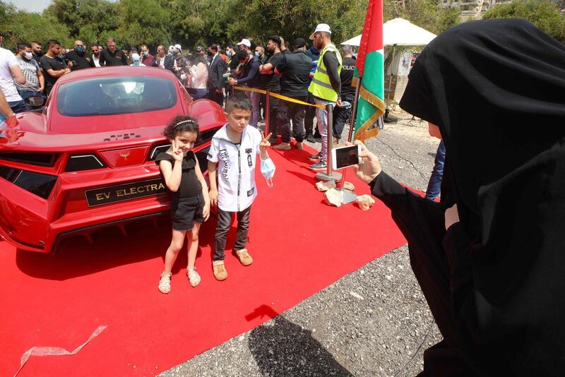 The red sports car is named Quds Rise, after the Arabic name for Jerusalem. AFP