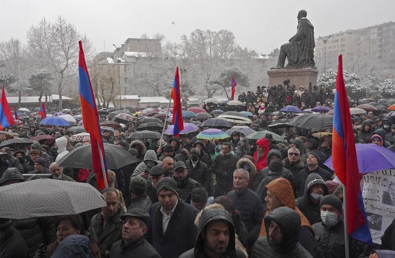 People attend an opposition rally in Yerevan. Reuters