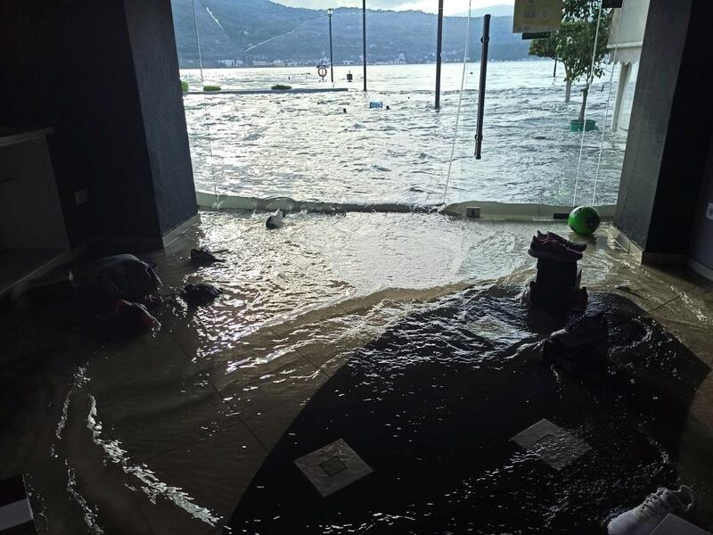 Seawater floods a shop at the port town of Vathy following an earthquake, on the island of Samos, Greece. REUTERS