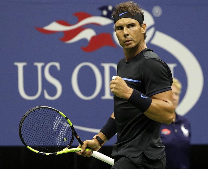 Rafael Nadal reacts during his US Open match against Andrey Kuznetsov. Jason Szenes / EPA