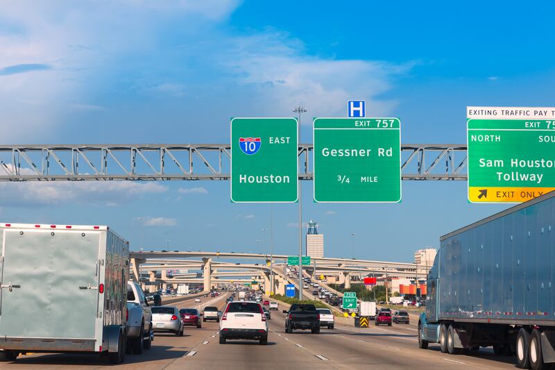 The Katy Freeway in Houston, Texas has 26 lanes in some sections - but is typically choked with congestion. Getty Images