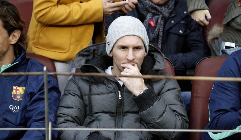 Lionel Messi watched Barcelona from the stands on Saturday as he attempts to recover from an injury. Albert Olive / EPA