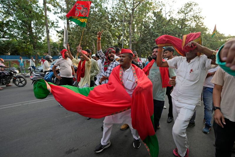 In Lucknow, Uttar Pradesh, Samajwadi Party supporters celebrate their party's performance in India's national election. AP Photo