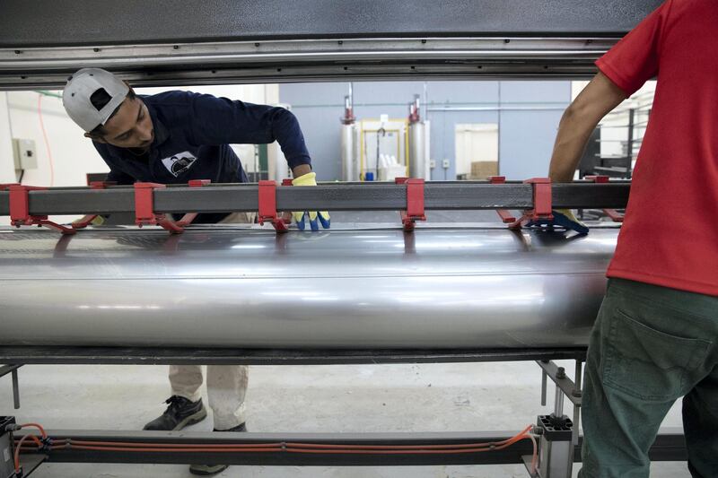 ABU DHABI, UNITED ARAB EMIRATES. 13 MAY 2018.The factory of Falcon For Solar Sun, a new factory for solar water heaters and the first of its kind in the GCC. (Photo: Antonie Robertson/The National) Journalist: Vesela Todorova . Section: National.