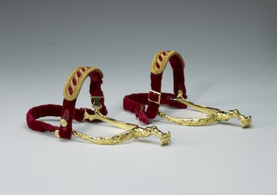 The gold, leather and velvet spurs were altered in 1820 for King George IV. Photo: The Royal Household