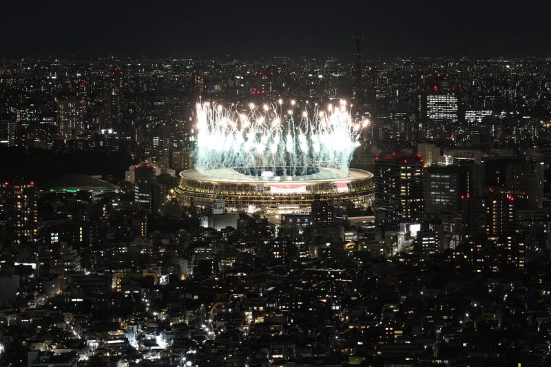 Fireworks light up the sky above the Olympic Stadium during the opening ceremony for the Tokyo 2020 Paralympic Games. AFP