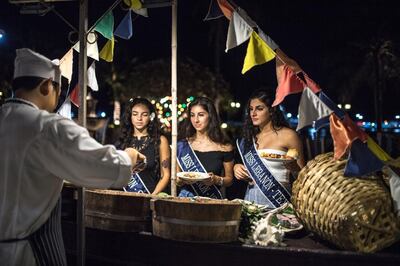 Some of the girls try out the local food.