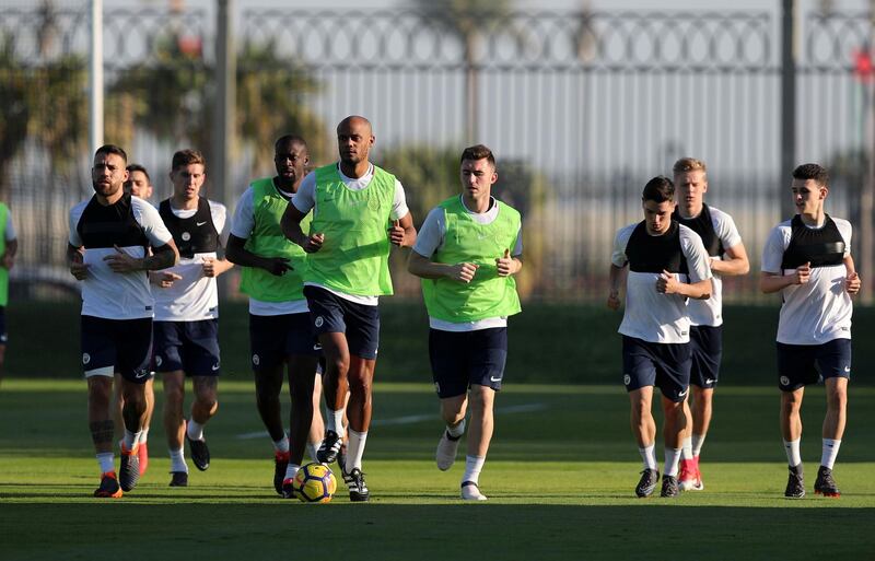 Abu Dhabi, United Arab Emirates - March 15th, 2018: Vincent Kompany of Manchester City during a training session in Abu Dhabi. Thursday, March 15th, 2018. Emirates Palace, Abu Dhabi. Chris Whiteoak / The National