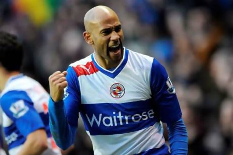 Reading's Jimmy Kebe celebrates scoring against Sunderland during the English Premier League soccer match at the Madejski Stadium, Reading, England, Saturday Feb. 2, 2013. Reading won the match 2-1. (AP Photo/PA, Andrew Matthews) UNITED KINGDOM OUT NO SALES NO ARCHIVE *** Local Caption *** Britain Soccer Premier League.JPEG-0aeb3.jpg