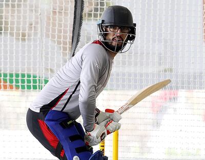 Dubai, August, 06, 2018:  UAE National team player Rohan Mustafa  trains ahead of the Asia Cup Qualifier later this month  at the ICC Academy in Dubai. Satish Kumar for the National/ Story by Paul Radley