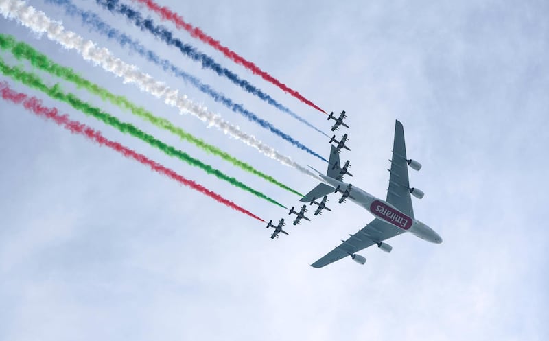 Abu Dhabi, United Arab Emirates - Eithad aerial display to celebrate the 47th annual National Day, December 2, 2018. (Khushnum Bhandari/ The National)
